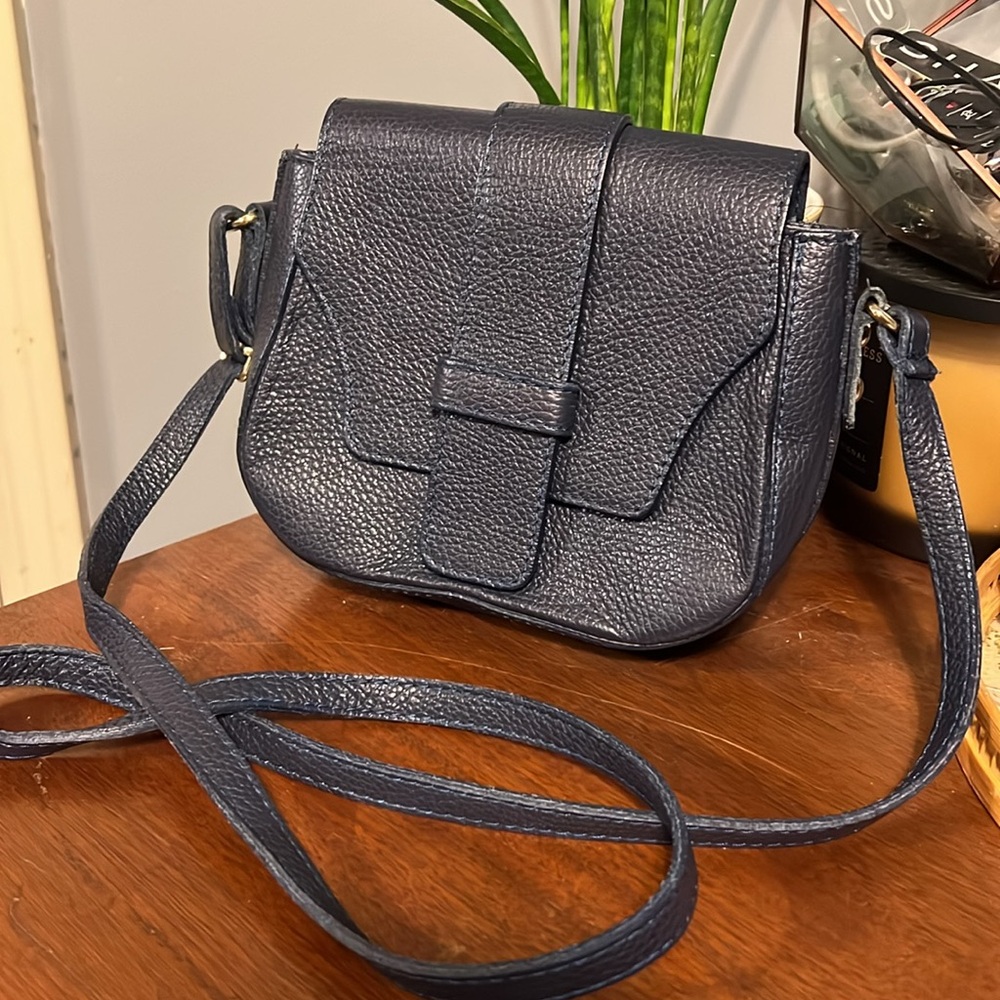 Iris Barcelona Blue Leather Crossbody Saddle Purse